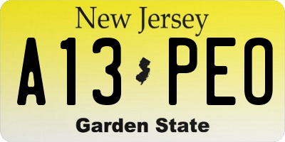 NJ license plate A13PEO