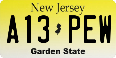 NJ license plate A13PEW