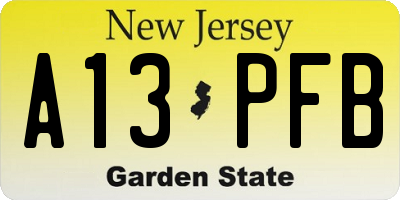 NJ license plate A13PFB