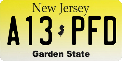 NJ license plate A13PFD