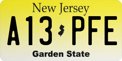 NJ license plate A13PFE