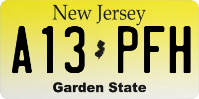 NJ license plate A13PFH