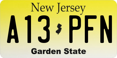 NJ license plate A13PFN
