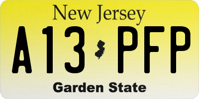NJ license plate A13PFP