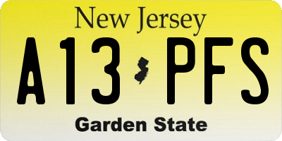 NJ license plate A13PFS