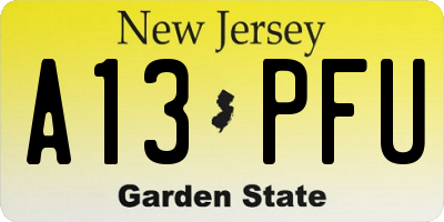 NJ license plate A13PFU