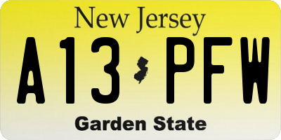 NJ license plate A13PFW