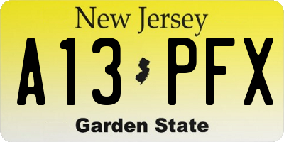 NJ license plate A13PFX