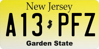 NJ license plate A13PFZ