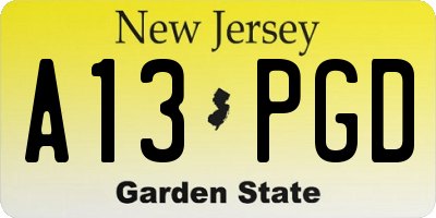 NJ license plate A13PGD