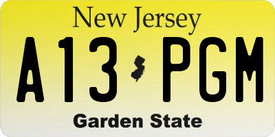 NJ license plate A13PGM
