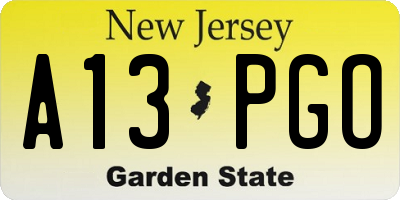 NJ license plate A13PGO