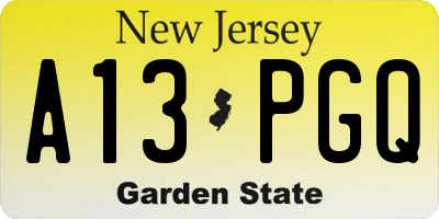 NJ license plate A13PGQ