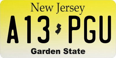 NJ license plate A13PGU