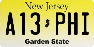 NJ license plate A13PHI