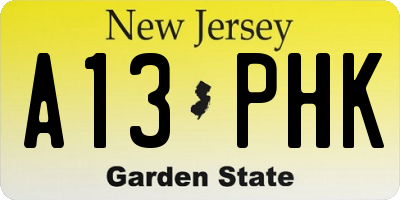 NJ license plate A13PHK