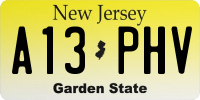 NJ license plate A13PHV