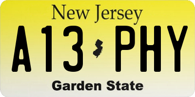NJ license plate A13PHY