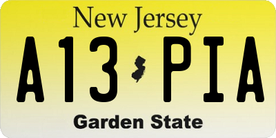 NJ license plate A13PIA