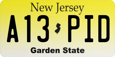 NJ license plate A13PID