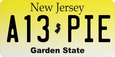 NJ license plate A13PIE