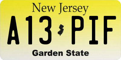 NJ license plate A13PIF
