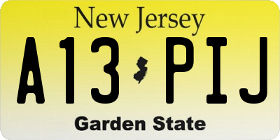 NJ license plate A13PIJ