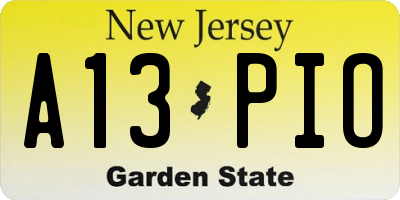 NJ license plate A13PIO