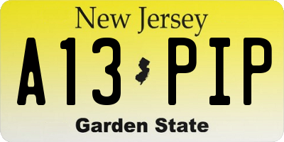 NJ license plate A13PIP