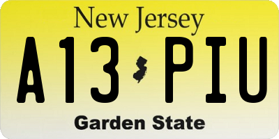 NJ license plate A13PIU