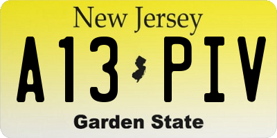 NJ license plate A13PIV