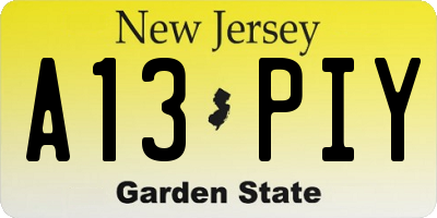 NJ license plate A13PIY