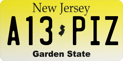 NJ license plate A13PIZ