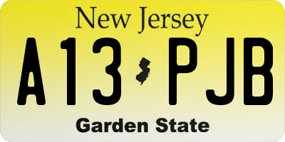 NJ license plate A13PJB