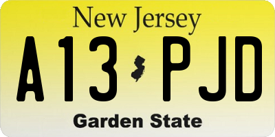 NJ license plate A13PJD