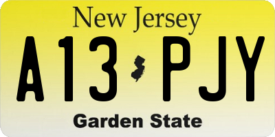 NJ license plate A13PJY