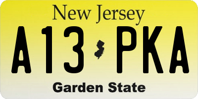 NJ license plate A13PKA