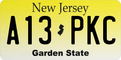 NJ license plate A13PKC