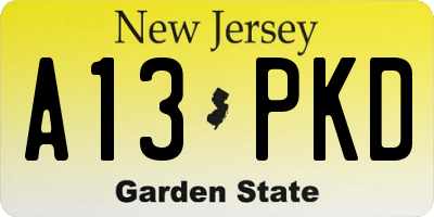 NJ license plate A13PKD