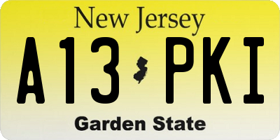 NJ license plate A13PKI