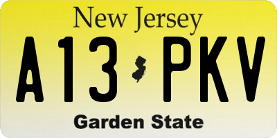 NJ license plate A13PKV