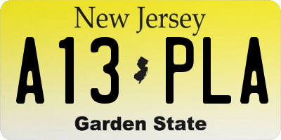 NJ license plate A13PLA