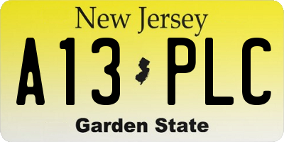 NJ license plate A13PLC