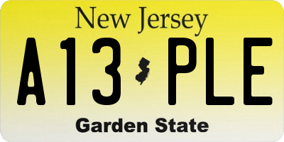 NJ license plate A13PLE