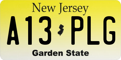 NJ license plate A13PLG