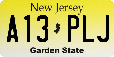 NJ license plate A13PLJ