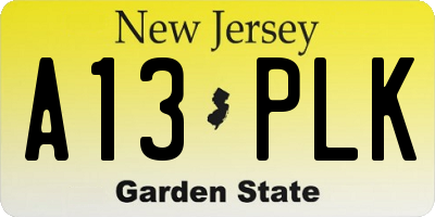 NJ license plate A13PLK