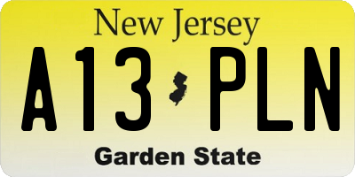 NJ license plate A13PLN