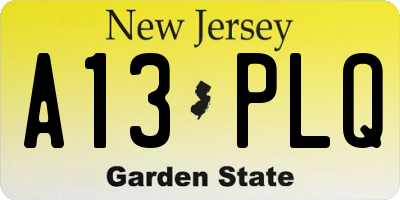 NJ license plate A13PLQ