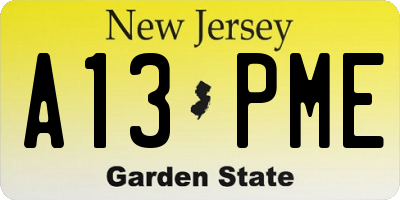 NJ license plate A13PME
